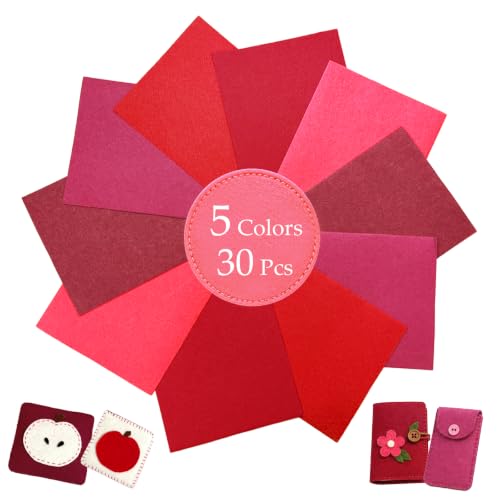 30Pcs Stiff Felt Sheets, 1mm Thick Felt Fabric Squares for Sewing & DIY - color: Red Series