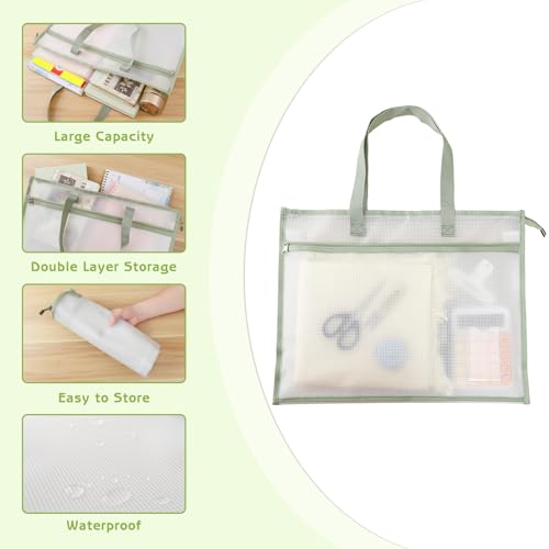 A4 Sewing Project Bags, Mesh Zipper Pouch Bag for Quilting (Green) - color: Green, size: A4