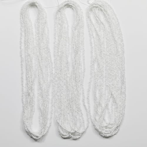 11/0 Glass White Pearl Color Seed Beads Hanks (1 Hank 3 Meters) Total 3 String Hanks About 6000pcs, 9 Meters String Clear AB Seed Beads Strand Hanks (White Pearl) - color: White Pearl