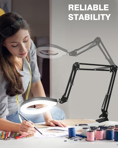 Magnifying Glass with Light, 10X/5X Lens, Dimmable, Swing Arm, White - color: White