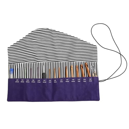 HERCHR Crochet Hook Holder Organizer, Knitting Needle Storage Case Folding Oxford Cloth Crochet Hook Roll up Bag for Straight and Circular Knitting Needles - color: Purple
