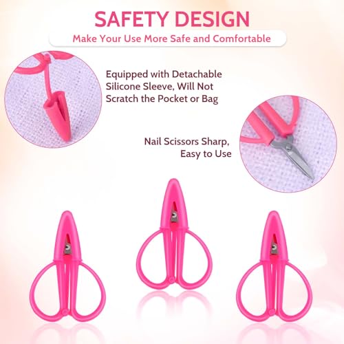 Mini Scissors, 3 Pcs 2.6x1.6 Inch Tiny Travel Scissors Portable Small Craft Scissor with Cover Stainless Steel Detail Sewing Scissor for DIY Embroidery, Paper Cutting, Sewing (Pink) - color: Pink