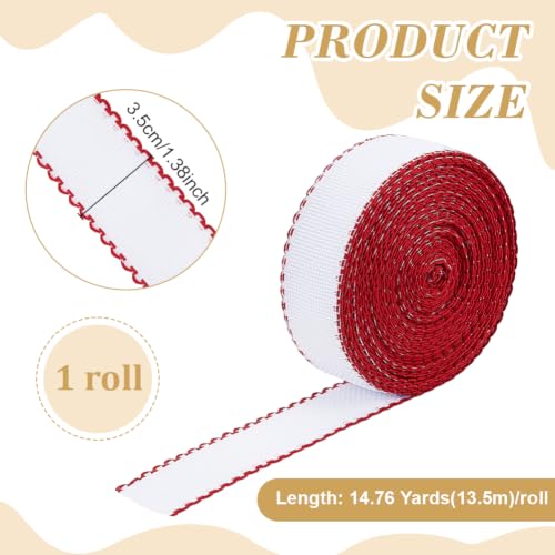 BENECREAT 14.8Yard x 1.4In Aida Band with FireBrick Edge, Cross Stitch Embroidery Band for Home Embroidery Decoration, Bookmark, DIY Crafts - color: Firebrick