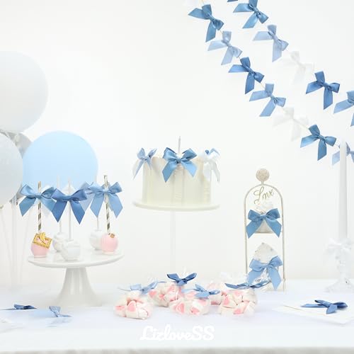 Pre-Tied Dusty Blue Satin Ribbon Bows for Crafts 3 Inch, 5 Colors - color: Dusty Blue 5 Colors