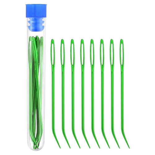 uxcell 8 Pcs Yarn Needle Kit, 2.76 Inch Tapestry Needles Bent High Carbon Iron Large Eye Sewing Darning Needles Hand Sewing Needles with Storage for Hand Sewing Art Crafts, Green - color: Green