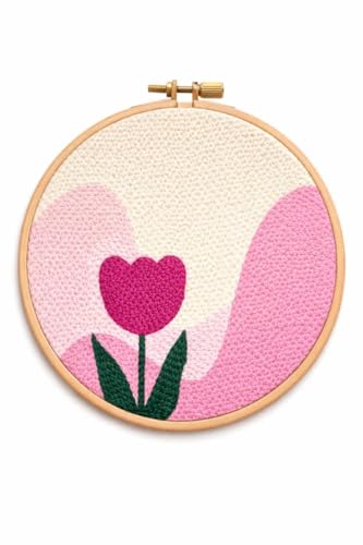 CELCRAFTIQUE Punch Needle Kits for Adults Beginner, Tool with Punch Needle Fabric, Hoops, Yarns and Sewing Needles (Blush Tulip) - color: Blush Tulip