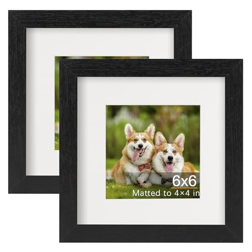 TOFOREVO 6x6 Picture Frames with 4x4 Mat Set of 2, Black - color: Black Wood Grain, size: 6x6