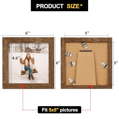 TOFOREVO 5x5 Picture Frames set of 2, Rustic Brown - color: Rustic Wood, size: 5x5