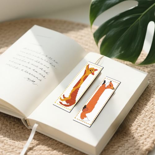 FREEBLOSS 6 Set Cross Stitch Bookmark Kits Stamped Cross Stitch Kit 11CT Embroidery Kit with Instructions for Adults Beginners Creative Animals Pattern, 20x6cm/8x2.4inch - style: Long bodied animals