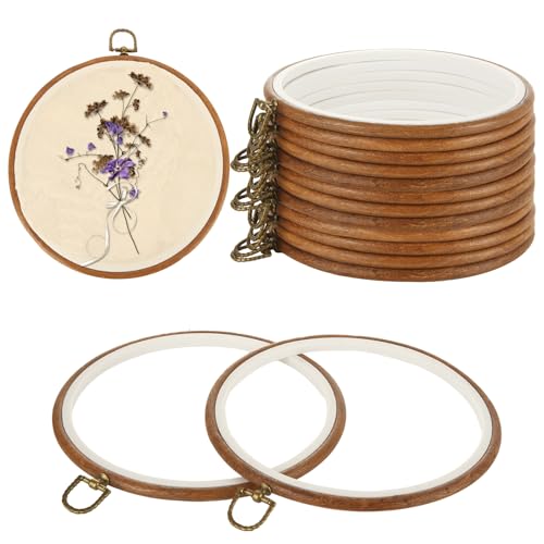 MUXHEL 10PCS 8 Inch Embroidery Hoops, Imitated Wood Plastic Cross Stitch Hoop, Round Embroidery Frame for Hanging Arts Decoration