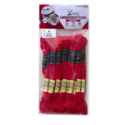 Pack of 12 Red Premium Embroidery Thread | 100% Egyptian Cotton Premium Skeins | Cross Stitch Embroidery Floss | Oeko TEX Certified Stranded Cotton | Ideal for Arts & Crafts (Bright Red 46) - color: Bright Red 46