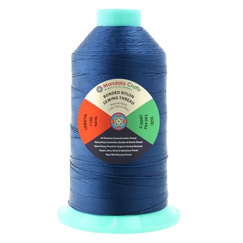 Mandala Crafts Size 92 280D T90 Airforce Blue Bonded Nylon Thread, 1100 YDs - color: Airforce Blue, size: T90 #92 280D/3 1100 Yards