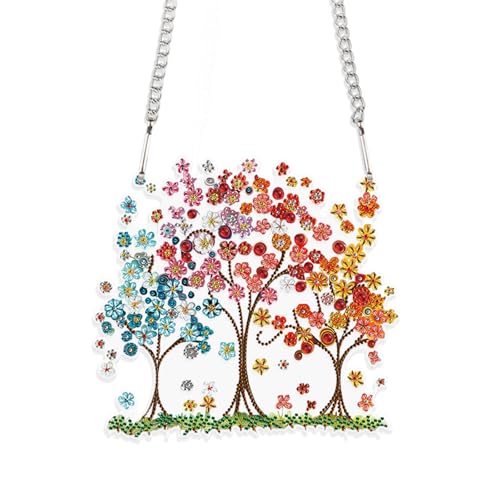 JISHSHAY Tree of Life Diamond Painting Pendant Diamond Art Hanging Ornament Gem Art Window Hanging Gem Painting Wind Chimes Mosaic Kits for Adults Windchimes Embroidery Sun Catchers Window Hangers - color: Tree of Life 1