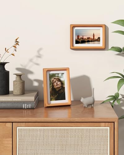 RICHFOCUS 4x6 Picture Frame USA-Sourced Natural Cherry Solid Wood Photo Frame Handcrafted Rounded Corner Wodden Frame with Real Glass Display Photos 3x5 with Mat or 4x6 Without Mat - color: Cherry, size: 4x6-1PC