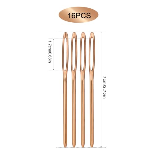 16pcs Large-Eye Blunt Needles, 7cm/2.75inch Yarn Knitting Needles Tapestry Sewing Needles Wool Hand Metal Sewing Knitting Needles for Crochet Projects (Rose Gold)