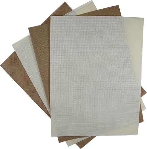 KCS 4 pc of 12" x 18"(30cmx45cm) 14CT Counted Cotton Aida Cloth Cross Stitch Fabric (Cream+Khaki) - color: Cream+khaki