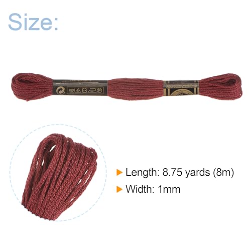 HARFINGTON 12 Skeins Embroidery Floss 8m Each Egyptian Long Fiber Cotton Cross Stitch Thread 26S/2x6 for Embroidery Projects Bracelet, Dark Red - color: Dark Red
