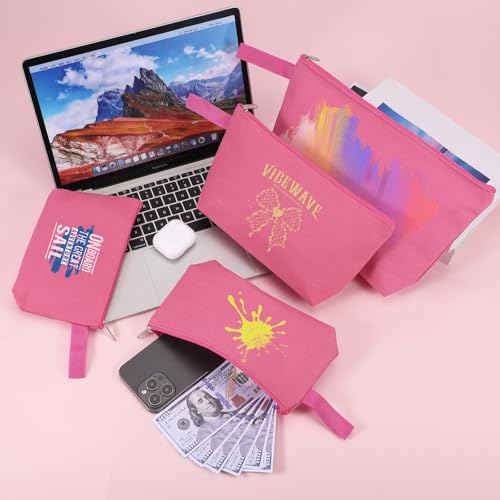10 Pieces Cotton Canvas Makeup Bag with Bottom and Strap, Multi-Purpose Cosmetic Bag with Zipper Travel Toiletry Pouch, Blank DIY Craft Bag (Hot Pink, XS) - color: Hot Pink, size: XS