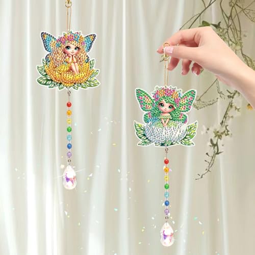 TDFERAN Diamond Pinting During Fairy Diamant Art Hanging Sign Onament Plant Pendants Wind Chimes Wall Hanging in Living Room Dorridor Diamond Art Hanging Sign Onamen Sunshine Catcher - color: Yellow fairy wind chime pendant