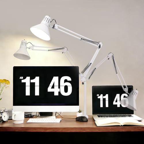 White Desk Lamp with Clamp, Extra-Tall Adjustable Metal Swing Arm, 3000K - color: White, size: 3000K Warm Light-Extra Long Swing Arm