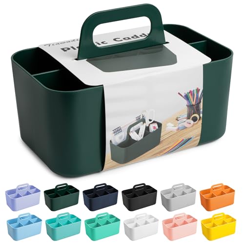 Tiawudi Multipurpose Caddy Organizer, Plastic Caddy with Handle, Stackable Desk Organizer for Stationery, Marker and Pencil, Office Supplies Organizer, Dorm Caddy - color: Green, size: Rectangle