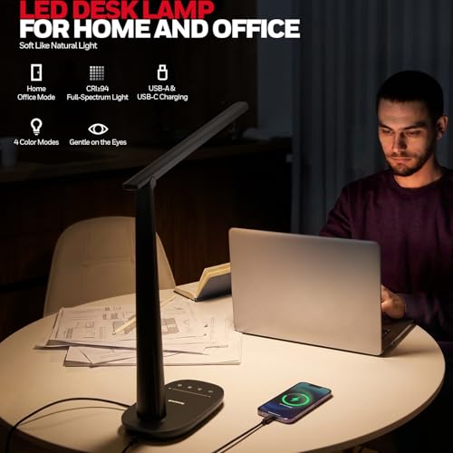 Honeywell LED Desk Lamp for Home Office Eye-Caring Dimmable Reading Light - color: Black