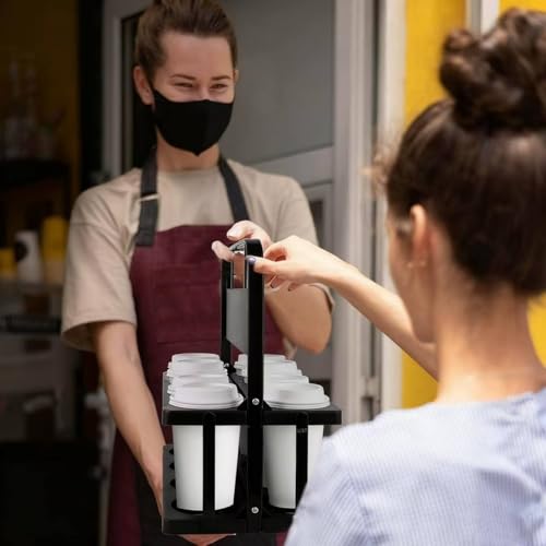 Bodaon 8 Cup Drink Carrier with Handle, Drink Cup Holder for Food Delivery - color: Black, size: 8-Cup