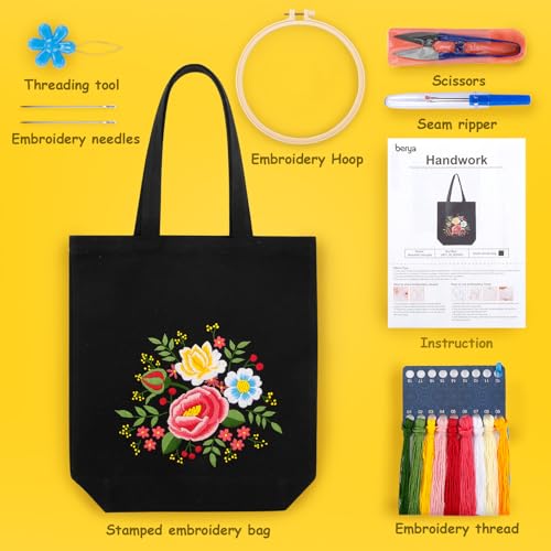 BERYA Canvas Tote Bag DIY Needlepoint Embroidery Kit for Beginners - color: Beautiful brocade
