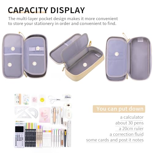 CICIMELON Durable Pen Pencil Case Big Storage Pen Pouch Bag for School Supplies College Teen Girls Adults, Beige - color: Beige