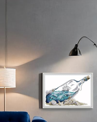 CaptainCrafts Cross Stitch Kits Stamped Cross Sttich Printed Fabric Cross Stitching DIY Art DMC Needlecrafts Embroidery Kit for Adults Beginner (Stamped, Drifting Bottle in The Sea) - color: Drifting Bottle in The Sea, style: Stamped