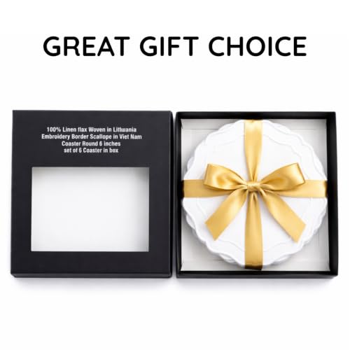 Linen Coasters for Drinks, Set of 6, 6 inch, White - color: 1237 - White, size: 6 inches