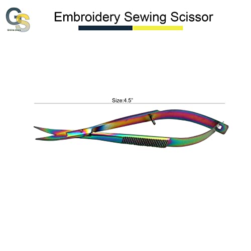 G.S Online Store - Titanium Spring Action Scissor 4.5" - German Grade Stainless Steel, Curved Tip, Snips, Thread Scissor