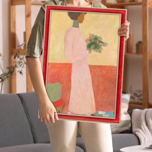 Arc-Shaped Suede 18x24 Frame - Single Frame, Elegant Red 18 x 24 Poster Frame with Matte Gold Double Border for Artwork, Puzzles, Photos, and Movie Posters