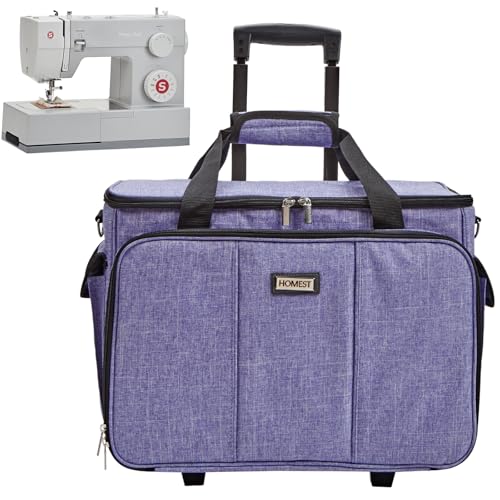 HOMEST Deluxe Sewing Machine Case with Wheels, Rolling Trolley Tote - color: Purple, size: Sewing Machine Bag Style W