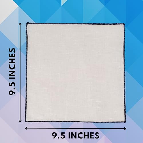 Natural Linen Pocket Squares, Embroidered Contrast Border 3 pcs, Off white - color: A6 (3-pack)