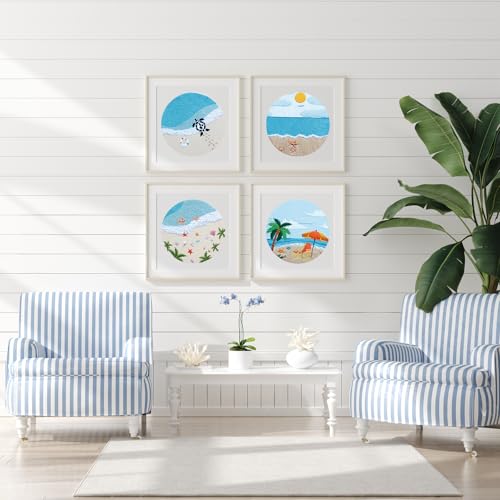4 Set Ocean Embroidery Kit for Beginners Adults Embroidery Starter Kit Ocean Beach Pattern Spring Summer Hand Crewel Embroidery Kit Cross Stitch Kit Include Instruction 2 Hoops Color Threads Needles - color: Ocean