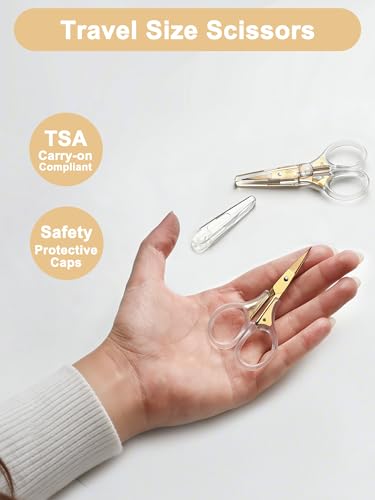 Small Scissors, 3" Travel Size with Safety Cover, Curved & Straight Fine Tip Blade for Crochet, Yarn, Thread, Paper, Fabric Detail Cutting, Mini Shears for Sewing & Embroidery, 2-Pack - style: Straight Tip+Curved Tip