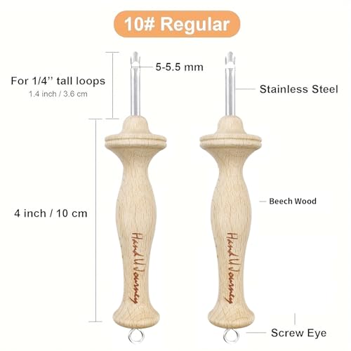 Hand U Journey 8# Fine & 10# Regular Size Beech Wood Handle Punch Needle Rug Hooking Tool Sets-with Open-Side Design - size: 8#Fine-10#Regular