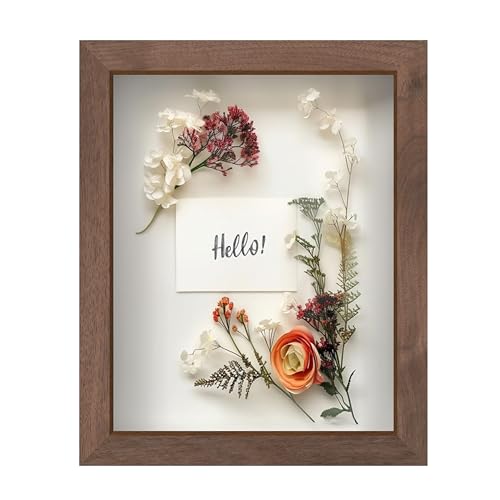 FrameWorks 8” x 10” Dark Oak Wooden Shadow Box Frame – Display Case with Soft Felt Back, Memory Box with Tempered Glass, Display Box with Elegant White Ball Push Pins, Wooden Flower Box - color: Dark Oak, size: 8"x10"