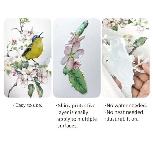 Floral Rub on Transfer for Furniture Vintage Large Flower UV DTF Transfer Sticker for Wood Glass Home Decor, Apple Blossom and Bird - style: Apple Blossom and Bird