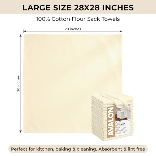 Avalon Kitchen Flour Sack Towels – 15 Pack, 28x28 Inch, 100% Cotton – Flour Sack Dish Towels for Drying Dishes, Baking, Bread Proofing, Crafting & Embroidery – Reusable Beige Kitchen Towel - color: Beige, size: 15 Pack - 28x28 inches