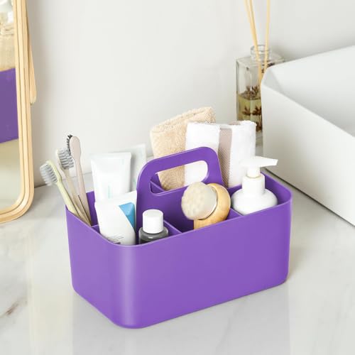 Multiuse Caddy Organizer with Handle, Portable Divided Plastic Tote Bin - Art Craft, Stationary Pen Marker Crayon, Makeup Hair Supplies Storage - Bathroom, Classroom, Dorm, Office, Desk Holder -Purple - color: Purple