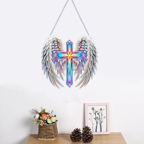 ZeeLionArt Hanging Diamonds Art kit for Adult,Angel Wings Pendant Diamonds Painting Art Kit,7.0x6.6inch Acrylic Diamonds Painting Board Kit Ornament, Special Crystal Diamond Hanging Ornament - color: DP02387