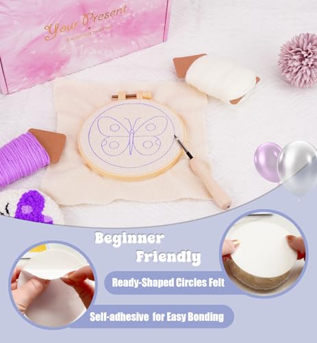 Nuoviyiya Punch Needle Coaster Kit for Adults Beginners, Complete Embroidery Kit with Adhesive Felt & Pre-Printed Patterns, Easy DIY Craft Set with Yarn, Hoop, Tools & Instructions