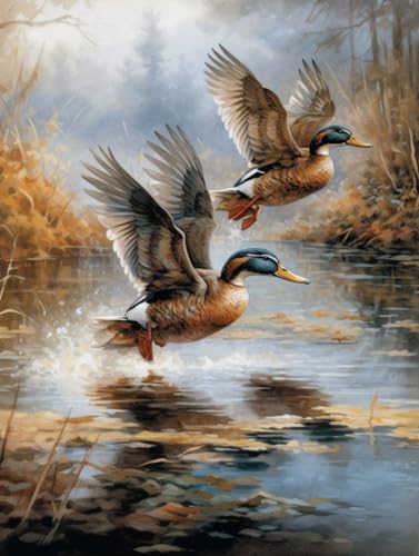 Wild Ducks 11ct Counted Cross Stitch Kits Color Printed Stamped Cross-Stitch Supplies Needlework Printed Embroidery Kits DIY Kits Needlepoint Starter Kits 40x50cm(i159)