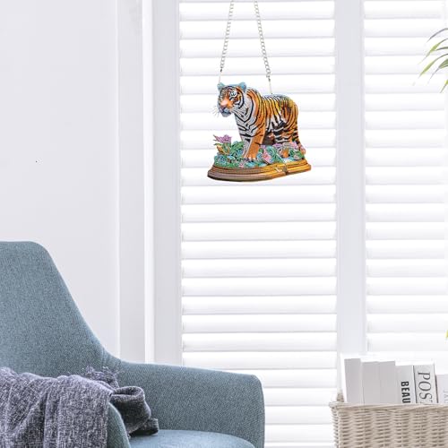 JISHSHAY Diamond Painting Hanging Pendant Tiger Diamond Art Hanging Ornament Animal Gem Art Pendant Gem Painting Wind Chimes Mosaic Kits for Adults Windchimes Embroidery Suncatchers Sun Catchers - color: Tiger
