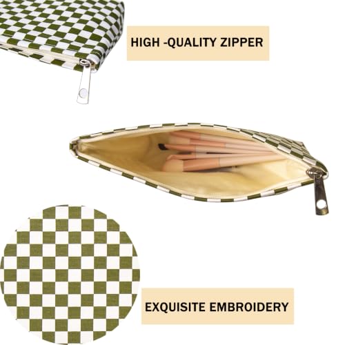 getgto 2 Pcs Makeup Bags, Large Cosmetic Bag Travel Toiletry Bag - color: Army green Checker