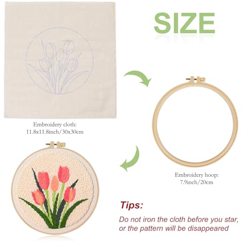 KESTAR Punch Needle Embroidery Starter Kits, Pink Tulip Flower Punch Needle Kits for Adults Beginner, Needle Punch Kit Tool with Instruction Threader Fabric Yarns and Hoop - color: Pink Tulip