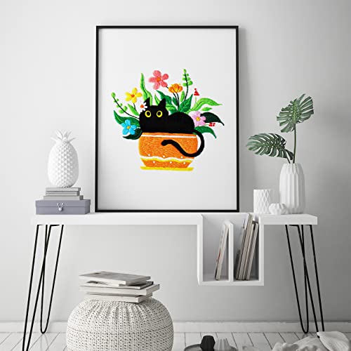 Louise Maelys Black Cat Embroidery Kit for Beginners Botanical Craft - color: kit-4