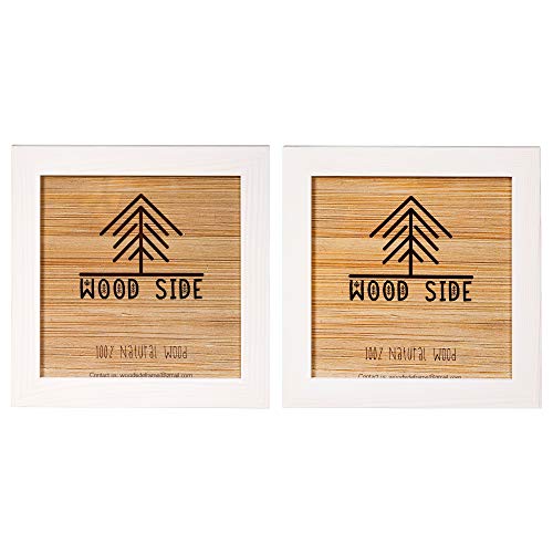 WOOD SIDE ORBIS Rustic Wooden Square Picture Frames 8x8, White, Set of 2 - color: White